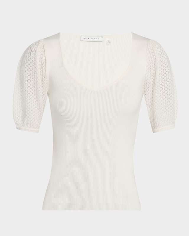 The Piper Ribbed Pointelle-Sleeve Sweater